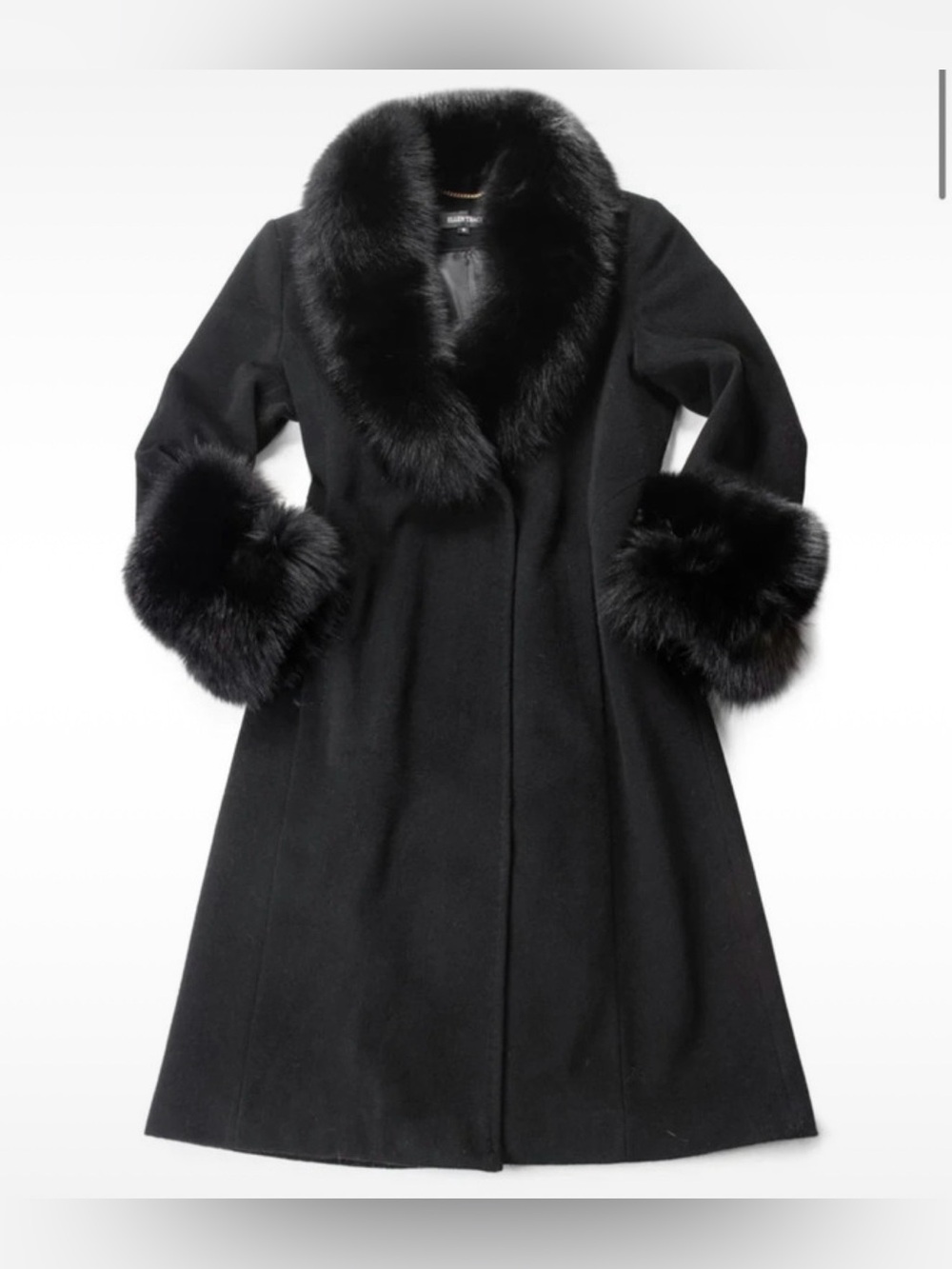 Ellen Tracy Wool Fur Black Long Coat